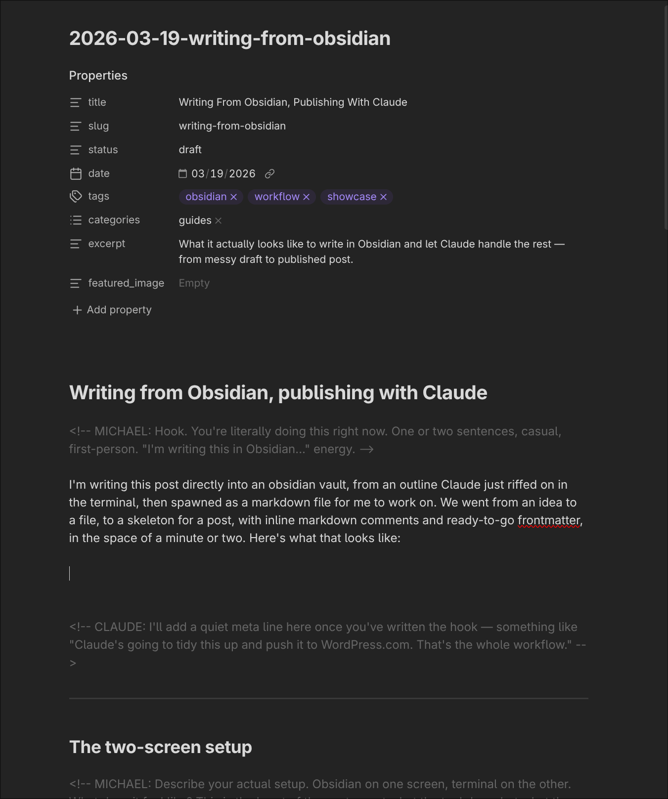 Writing this post in Obsidian